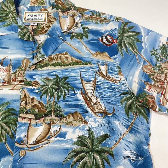 VTG Kalaheo RJC Men’s Hawaiian Button Vacation Shirt Island Wa'a Kaulua Boat M - Picture 3 of 7
